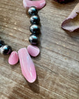 NFR Collection Necklace – 8mm & 14mm Sterling Silver Pearls with Pink Conch Shell – 23"