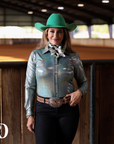 DUSTY TEAL SPARKLE PERFORMANCE RODEO SHIRT