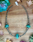 20” Turquoise Rondelle Necklace – Sterling Silver Pearls