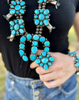 Complete Squash Blossom Set – Kingman Turquoise – Sterling Silver – Navajo Made by Wilson Dawes