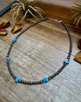 Golden Hill Turquoise & Sterling Silver Pearl Necklace – 16" + Extender