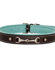 ExionPro Silver Snaffle Padded Leather Dog Collar - Sky Blue Padding