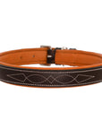 ExionPro Fancy Stitched Padded Leather Dog Collar - Conker Padding