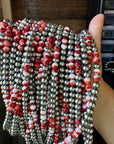 19 inch 8 mm Sterling Silver Pearls necklace with Red Spiny