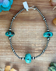 16” Turquoise Rondelle Necklace – Sterling Silver Pearls