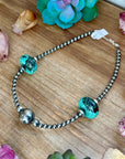 16” Turquoise Rondelle Necklace – Sterling Silver Pearls