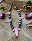 NFR Collection Necklace – 8mm & 14mm Sterling Silver Pearls with Pink Conch Shell – 23"