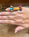 Long Ring- Size 5 - mix stone turquoise, spiny and sterling silver