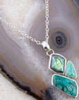 Blue Abalone Fire Sterling Silver Cluster Pendant Necklace