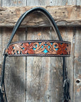 Dark Oil Blue Inlay Browband Headstall / Bridle