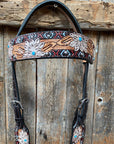 Two Tone Hand Painted flower Browband Headstall / Bridle