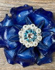 Blue Gardenia Leather Flowers - 1" Crystal Conchos - Options