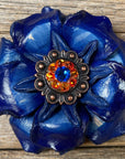 Blue Gardenia Leather Flowers - 1" Crystal Conchos - Options