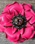 Bright Pink Gardenia Leather Flowers - 1" Crystal Conchos - Options