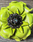 Lime Gardenia Leather Flowers - 1" Crystal Conchos - Options