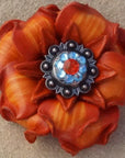 Orange Gardenia Leather Flowers - 1" Crystal Conchos - Options