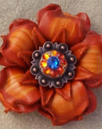 Orange Gardenia Leather Flowers - 1" Crystal Conchos - Options