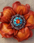 Orange Gardenia Leather Flowers - 1" Crystal Conchos - Options