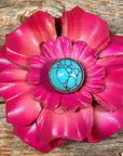 Hand Painted Leather Flowers - Carnations - Round Turquoise Cabochons