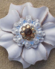 White Carnations Leather Flowers - 1" Crystal Conchos - Options