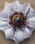 White Carnations Leather Flowers - 1" Crystal Conchos - Options