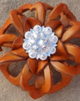 Orange Lotus Leather Flowers - 1" Crystal Conchos - Options