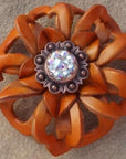 Orange Lotus Leather Flowers - 1" Crystal Conchos - Options