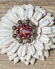 White Daisy Leather Flowers - 1" Crystal Conchos - Options
