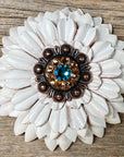 White Daisy Leather Flowers - 1" Crystal Conchos - Options