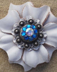 White Carnations Leather Flowers - 1" Crystal Conchos - Options