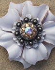 White Carnations Leather Flowers - 1" Crystal Conchos - Options