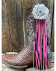 Boot Cuff Jewelry - White Leather Flower - Concho - Fringe