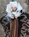 Boot Cuff Jewelry - White Leather Rose - Fringe