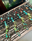 Orange/Turquoise Double Strand Necklace – 13” Beaded – Sterling Silver Pearls & Rectangle Variscite