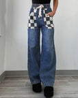 Contrast Checkered Jeans