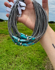 15-Inch Sterling Silver Pearl & Blue Turquoise Torpedo Choker