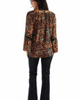 Multifunctional Rayon Western Print Blouse With Tie Front Two Way Peekaboo Sleeves