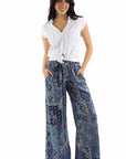 Tie Front Palazzo Pants Made From Rayon With Paisley Floral Print