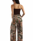 Tie Front Palazzo Pants Made From Rayon With Paisley Floral Print