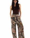 Tie Front Palazzo Pants Made From Rayon With Paisley Floral Print