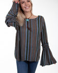 Braided Bell Slv Tie Back Blouse - HC615