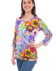 V-neck Pullover Print Blouse - HC812