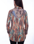 Button Front Microfiber Print Blouse - HC833