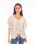 Cinch Front Cascade Sleeve Top - HC856