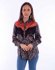 Feather Print W/fringe & Cont. Yoke - HC871
