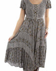 Capsleeve Printed Lace Front Dress - HC959