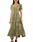 Capsleeve Printed Lace Front Dress - HC959
