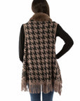 Houndstooth Faux Fur Trim Cardigan - HC968