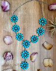 Sterling Silver Kingman Turquoise Flower Lariat Necklace – 25 Inch + 5½ Inch Drop – Native Made by A. Spencer – USA Made