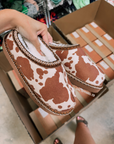 Cow print bruin slippers